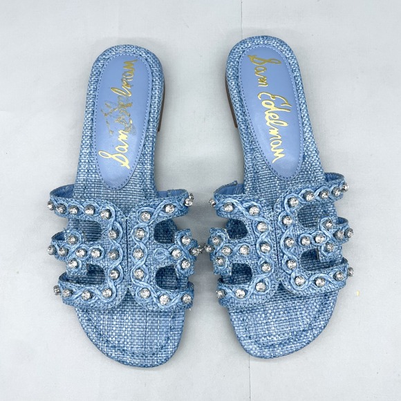 Sam Edelman Shoes - Sam Edelman Womens 6 Bay Jewel Raffia Slide Sandals Shoes Blue Crystal Embellish